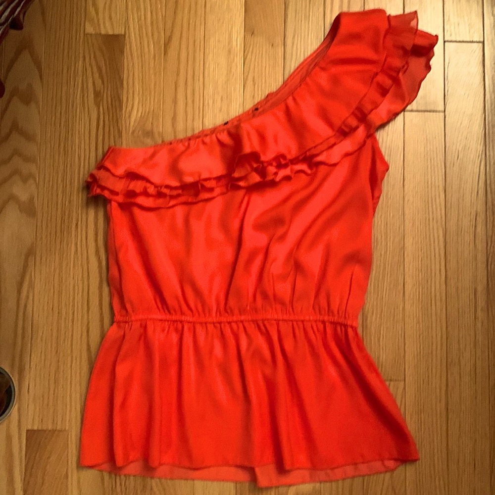 Ruffled one shoulder satin blouse